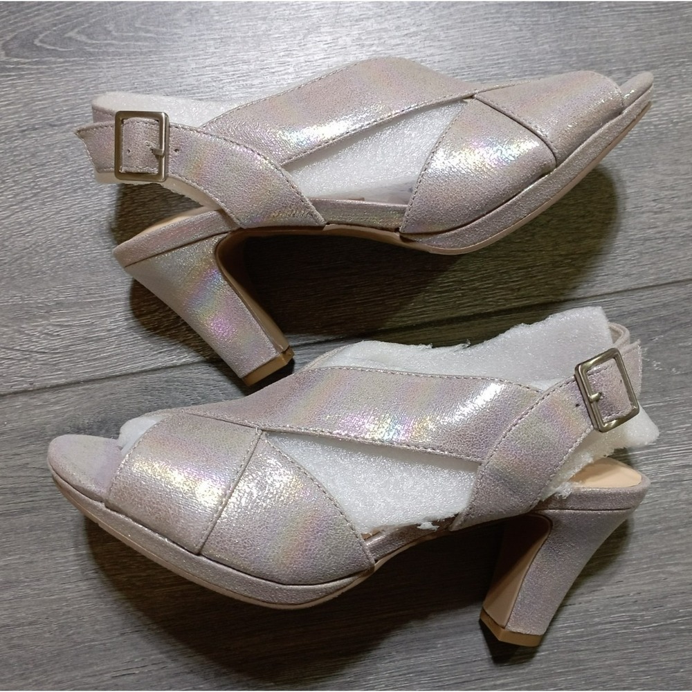 Easy Street Christy Natural Iridescent Peep Toe Heels Womens 8N Slingback Sandal